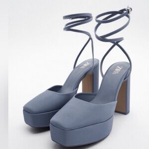 Zara Blue Chunky High Heel Shoes NWT - Size 8 US & 39 EUR